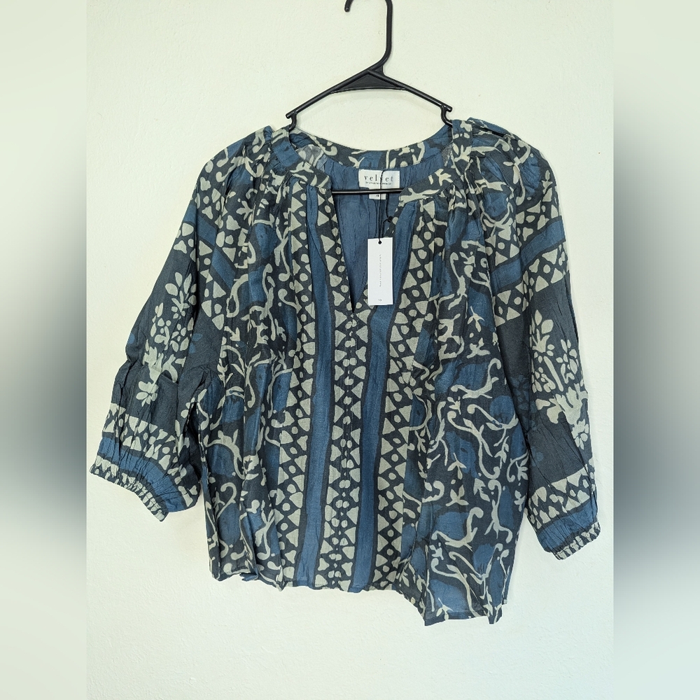 NWT Velvet by Graham & Spencer Women's Dayana Silk Cotton Voile Top Size XS